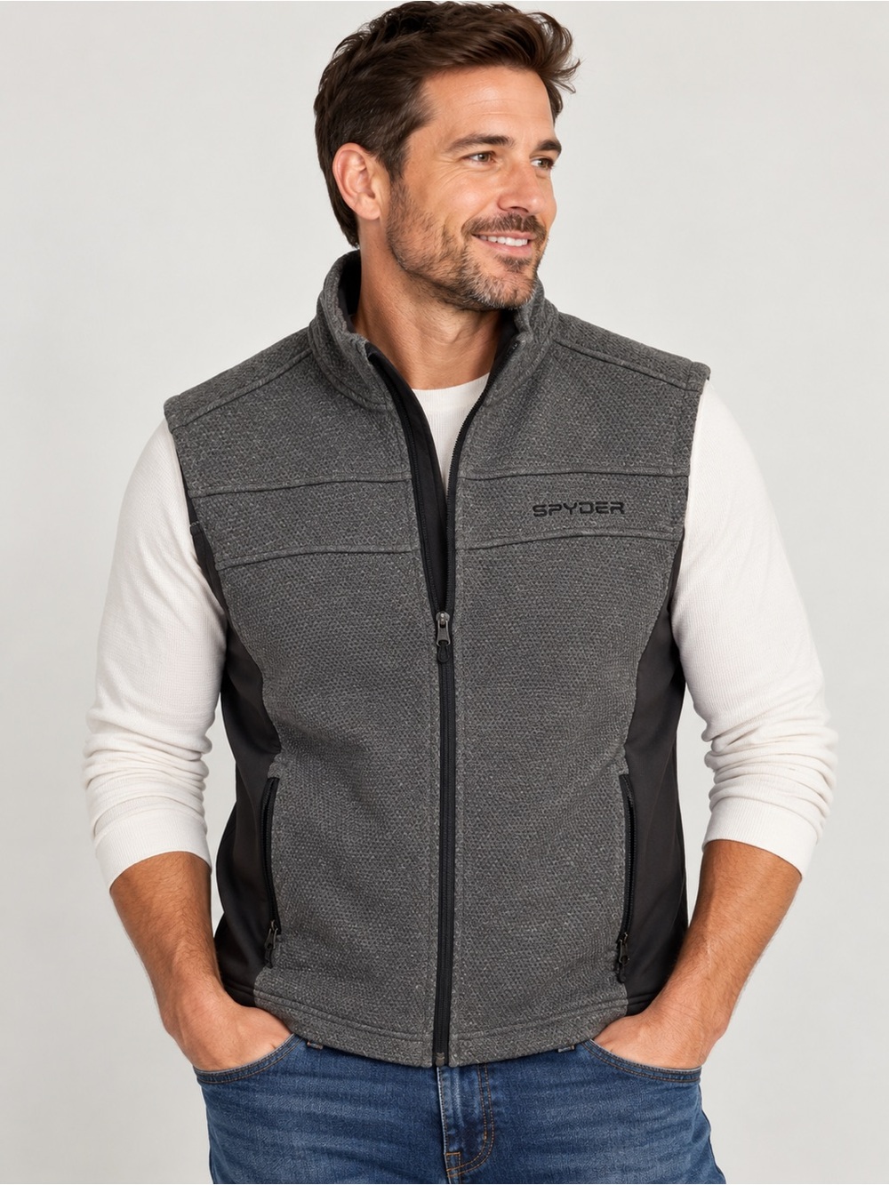 Spyder Men's Gray Knit Fleece Vest - Zip Front